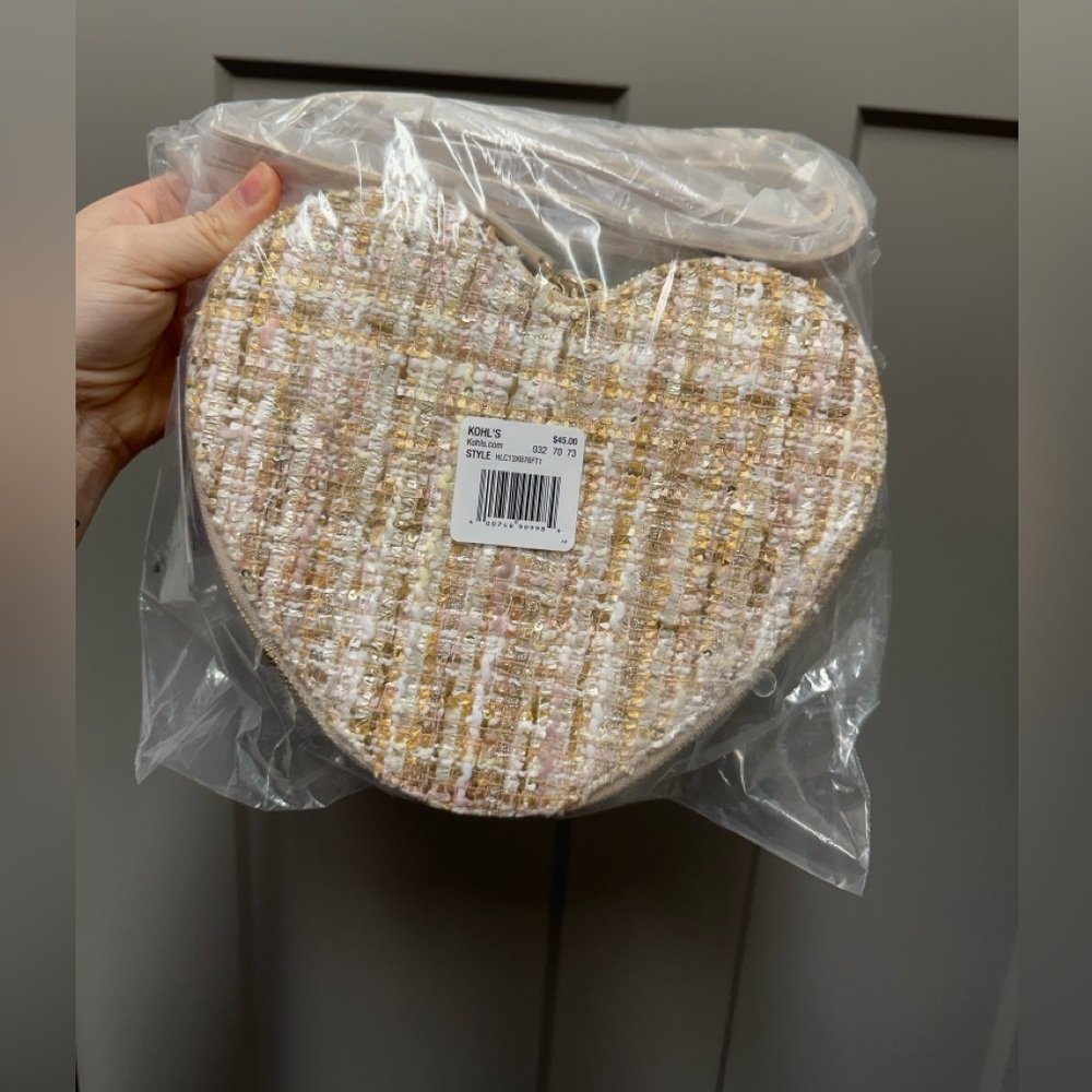 NWT LC Lauren Conrad Love Heart-Shaped Tweed Crossbody Bag